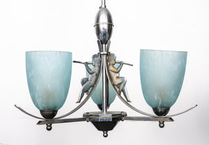 Art Deco Steel & Glass Chandelier (8970177085747)