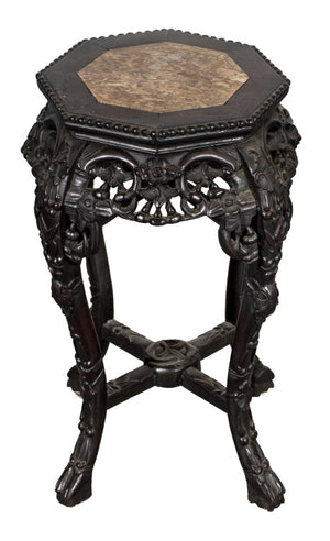 Chinese Hardwood & Marble Side Table (9037436846387)