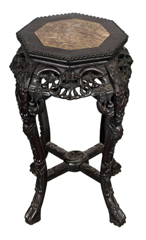 Chinese Hardwood & Marble Side Table