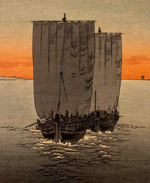 Shoda Koho "Sailing Boats at Sunset" Woodblock (9008733028659)