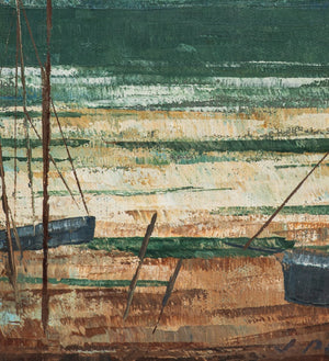 Illegibly Signed Harbor Scene Oil on Canvas (8906460201267)