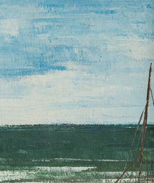 Illegibly Signed Harbor Scene Oil on Canvas (8906460201267)