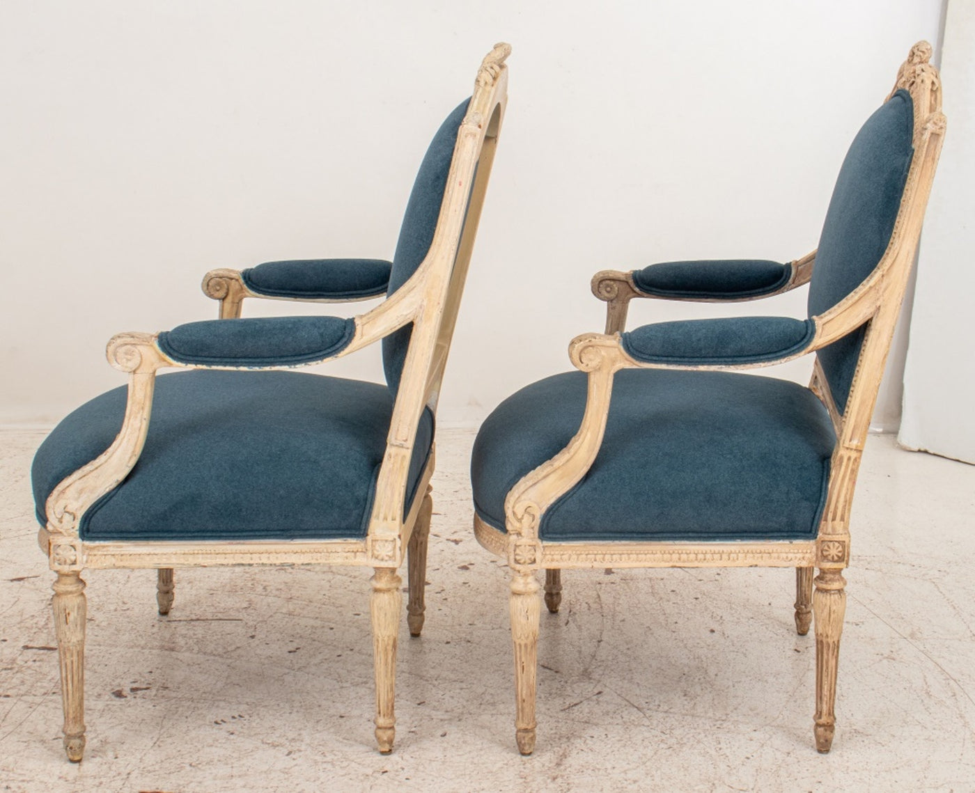 Louis XVI Style Medaillon Armchair & Side Chair in Lacquered Wood