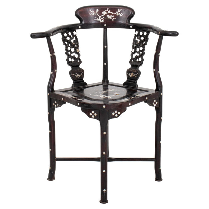 Chinese Export MOP Inlaid Ebonized Corner Chair