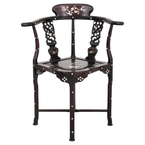 Chinese Export MOP Inlaid Ebonized Corner Chair
