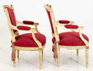 Louis XVI Style Gold & White Painted Arm Chairs, Pair (8327433879859)