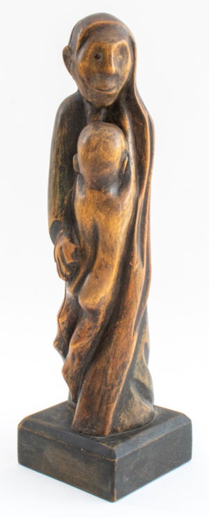 European School, Mother and Child, Wood Sculpture (8900317806899)