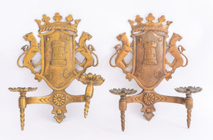 Spanish Style Heraldic Two Light Sconces, pair (8949412692275)