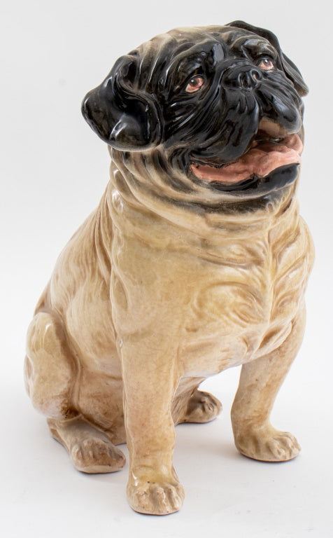 Italian Glazed Ceramic Pug Sculpture