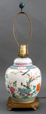 Chinese Famille Rose Covered Ginger Jar Lamp