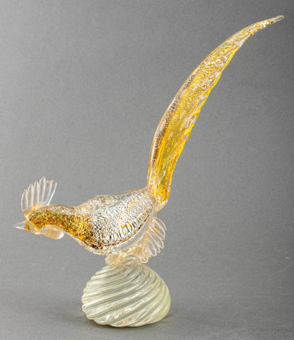 Murano Art Glass Rooster Bird Sculpture w Silver