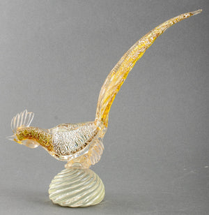Murano Art Glass Rooster Bird Sculpture w Silver (8900264689971)