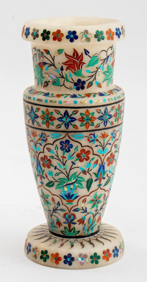 Indian Alabaster Vase w/ Semi-Precious Stone Inlay (8579664707891)