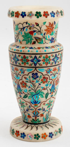 Indian Alabaster Vase w/ Semi-Precious Stone Inlay (8579664707891)