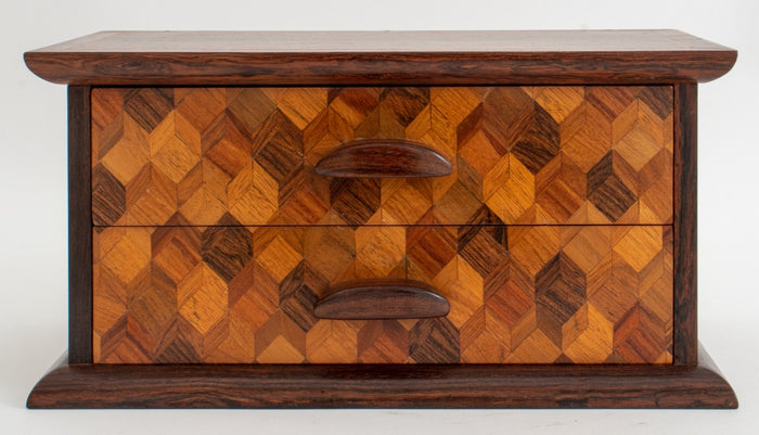 Decorative Two-Drawer Wooden Box with Marquetry