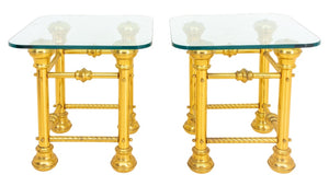 Glass Topped 19th C Brass End Tables, Pair (8329594503475)