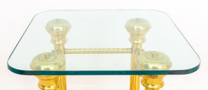 Glass Topped 19th C Brass End Tables, Pair (8329594503475)