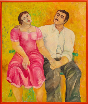 Caucasian School Man and Woman Oil on Canvas (8335545925939)