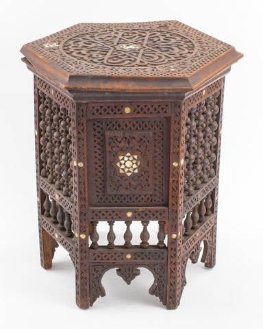 Moroccan Mother-of-Pearl Inlaid Carved Wood Table