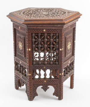 Moroccan Mother-of-Pearl Inlaid Carved Wood Table (9032366653747)