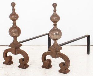 Baroque Style Pair of Brass Andirons (9026748285235)