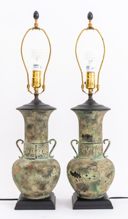 Ancient Greek Revival Amphora Table Lamps, Pair