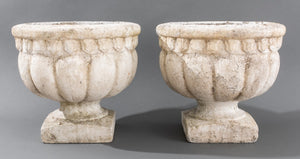 Classical Manner White Painted Cast Stone Urns, Pair (8578769715507)