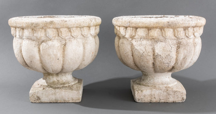 Classical Manner White Painted Cast Stone Urns, Pair