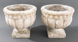 Classical Manner White Painted Cast Stone Urns, Pair (8578769715507)