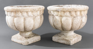 Classical Manner White Painted Cast Stone Urns, Pair (8578769715507)