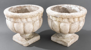 Classical Manner White Painted Cast Stone Urns, Pair (8578769715507)