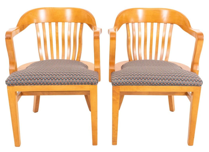 Vintage Ash Wood Banker's Chairs, Pair