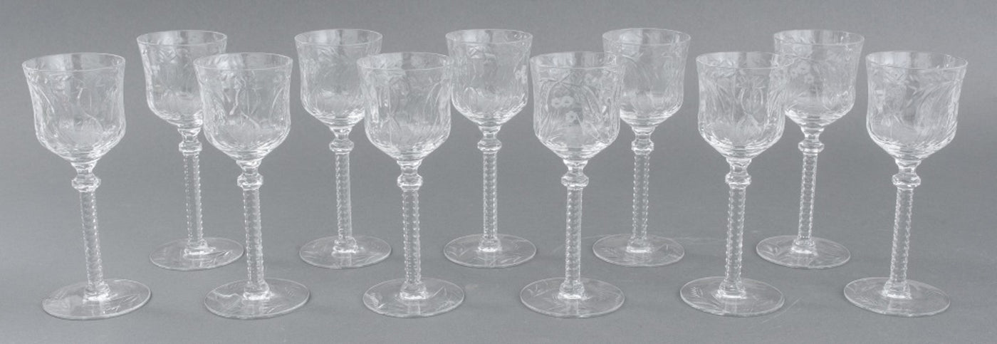 Set of SIX Vintage Lead Crystal White Wine Glasses, possibly
