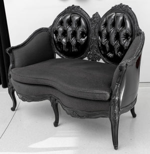 Black Lacquered Napoleonic Revival Upholstered Loveseat (8276014170419)