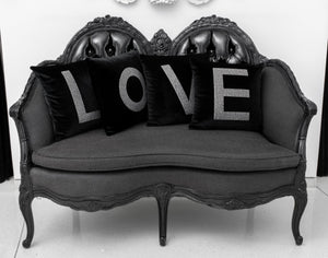 Black Lacquered Napoleonic Revival Upholstered Loveseat (8276014170419)