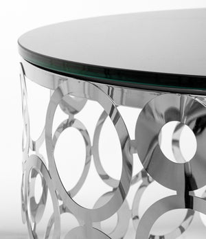 Modern Chrome Drum Table with Black Top (8883634536755)