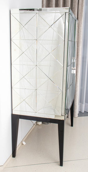 Modern Mirrored Ebonized Wood Two Door Cabinet (8305008640307)