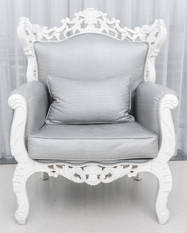Baroque Revival White Faux Alligator Skin Armchair