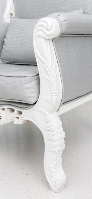 Baroque Revival White Faux Alligator Skin Armchair (8416370393395)
