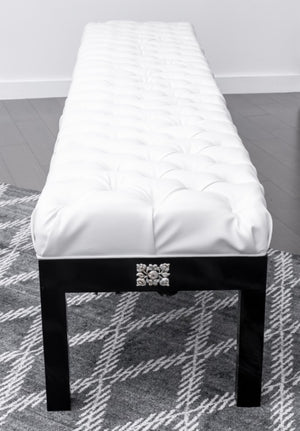 Hollywood Glam White Faux Leather Tufted Bench (8239880044851)