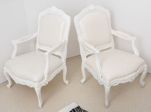 Louis XV Style White Lacquered Arm Chairs, Pair (8451564306739)