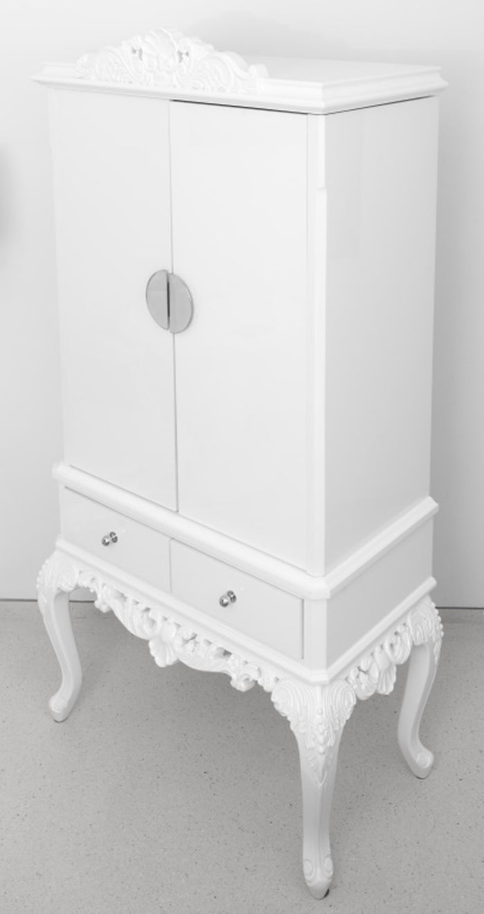 Hollywood Regency White Lacquer Cabinet on Stand