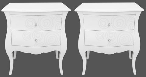 Baroque Revival Two Drawer Bombe End Tables, Pair