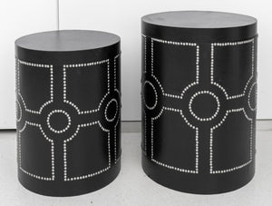 Black Leather Nesting End Table / Storage Box, Set of 2 (8257700790579)