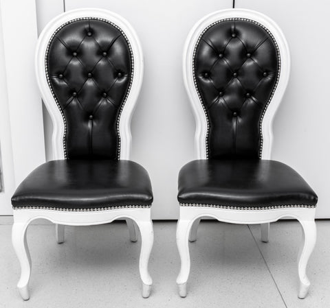 Baroque Revival Black & White Side Chairs, Pair