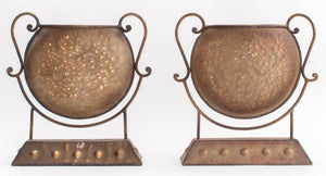 Patinated Metal Plant Vessels on Stands, Pair (8363287216435)