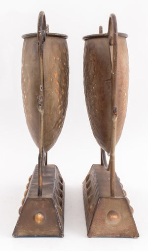 Patinated Metal Plant Vessels on Stands, Pair (8363287216435)