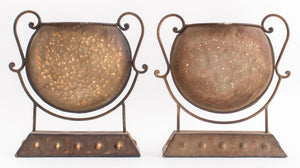 Patinated Metal Plant Vessels on Stands, Pair (8363287216435)