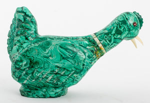Malachite Bird Sculpture with Inset Quartz & Bone (8441452495155)