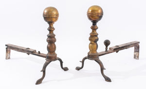 Pair of Regency Style Brass Andirons / Chenets (9022511939891)